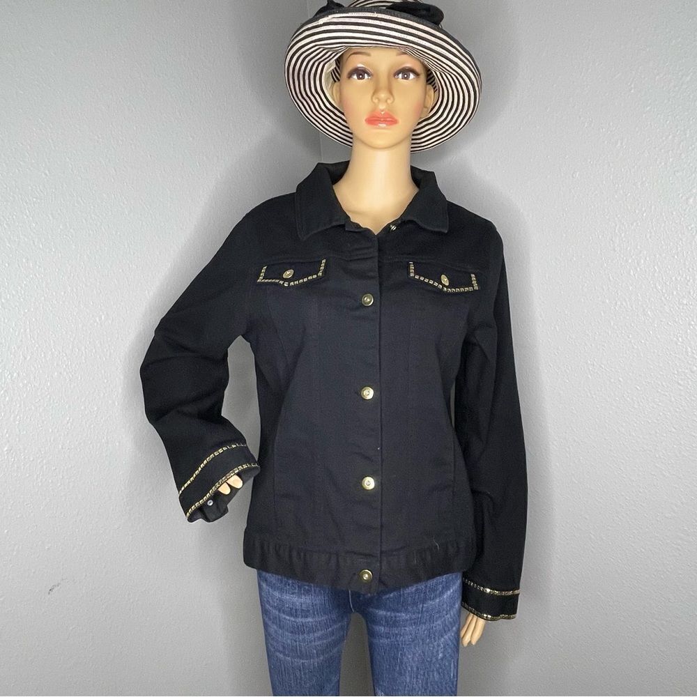 Ashro Button Down Long Sleeve Shirt Black With Gold Rivets Design Size 12